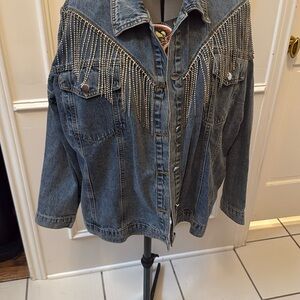 Denim Jacket with Rhinestone Fringe Detail CMA Ready!